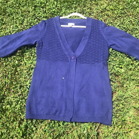 Denim&co royal blue tunic one button sweater - Picture 2 of 4